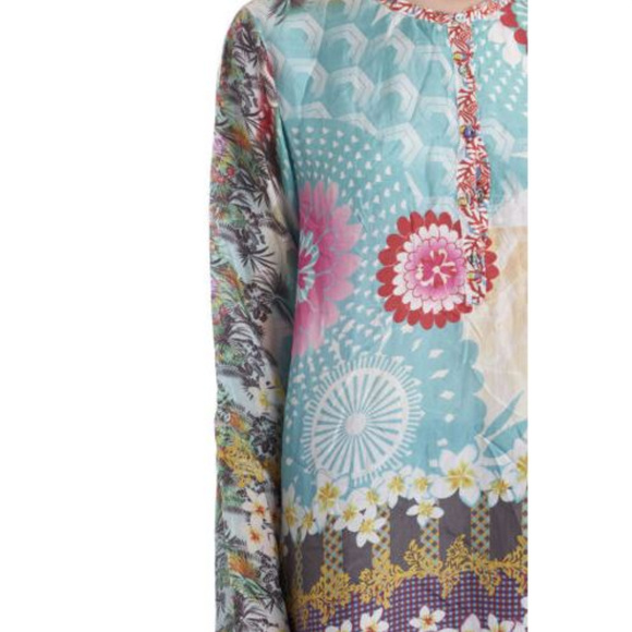 Johnny Was Floral Edge Silk Long Sleeve Tunic NEW - Picture 2 of 4